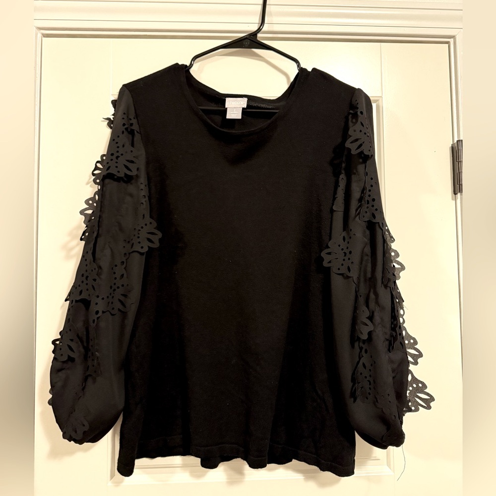 Chico’s Elegant Black Women's Top with Lace Sleeves